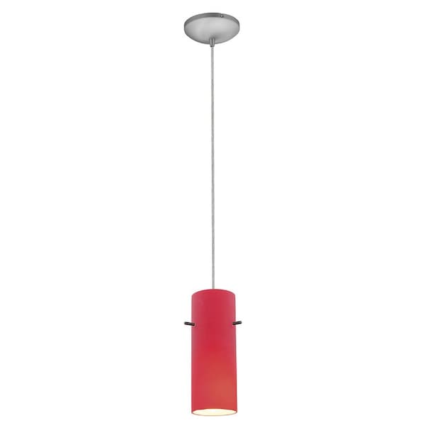 Access Lighting Cylinder, Pendant, Brushed Steel Finish, Red Glass 28030-1C-BS/RED - main